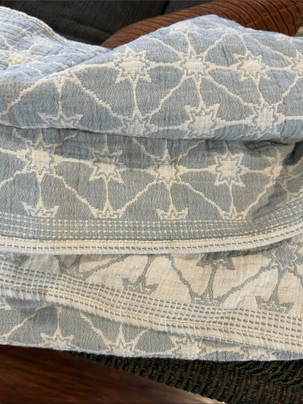 Threshold Studio McGee Cream and Light Blue Quilted Throw